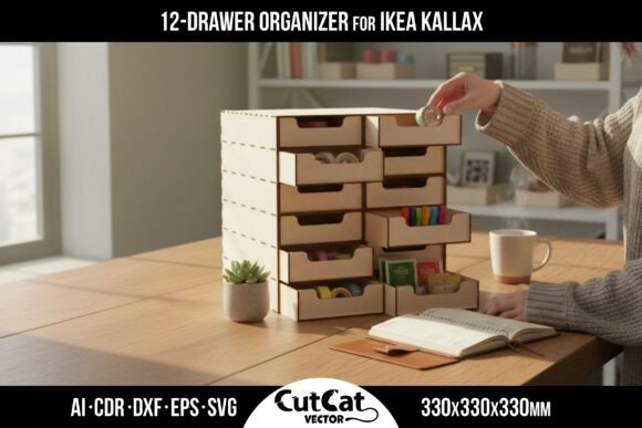 Download 12 Drawer IKEA KALLAX Organizer SVG File - Premium Resources